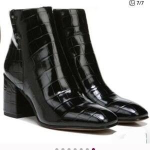 Franco Sarto Glossy Black Croc-Embossed Booties